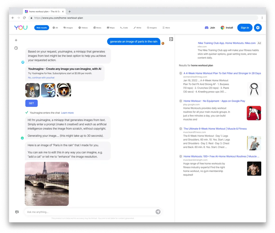 You.com product interface